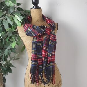 Cashmere Blend Dark Winter Tones Plaid Scarf with Fringe Italy Design